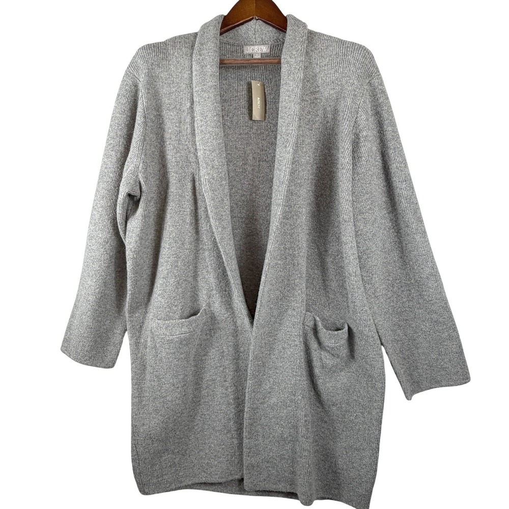 J Crew Long Open Front Cardigan Women M Gray Merino Wool Alpaca Blend NWT Duster